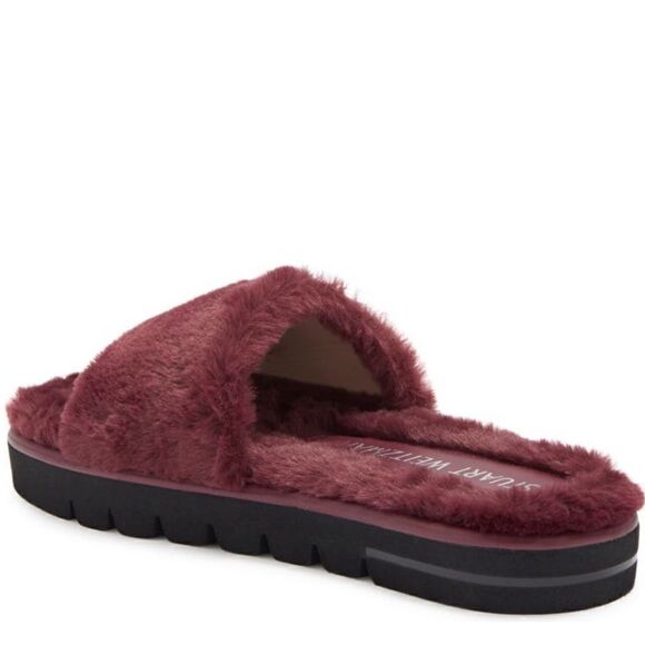 STUART WEITZMAN‎ Elodie Chill Faux Fur Slide Slipper Sandal Size 9 Cranberry NWT - Picture 4 of 17
